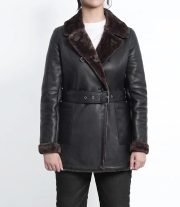 Fashionable Dark Brown Women's Leather Coat with Shearling