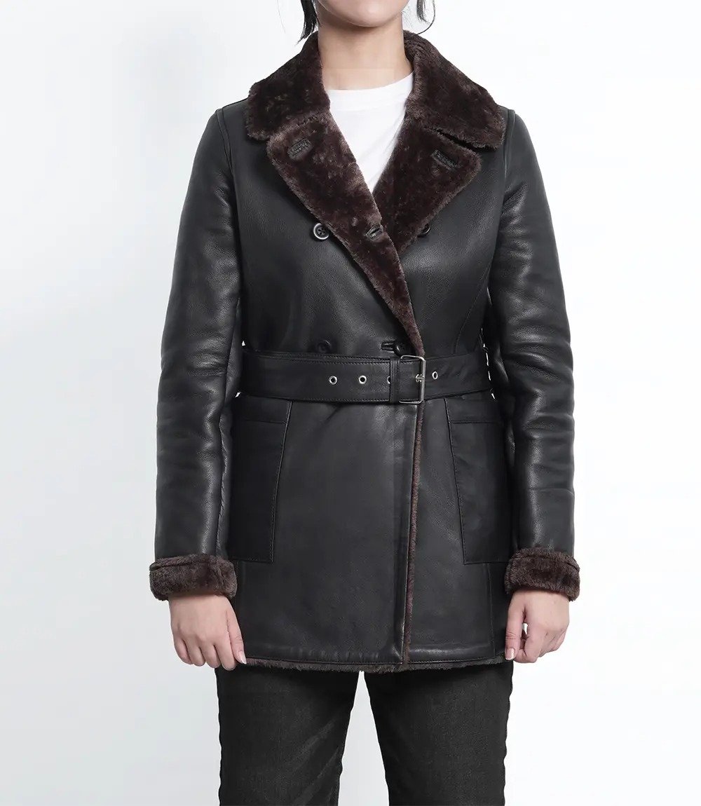 Fashionable Dark Brown Women's Leather Coat with Shearling3 Fashionable Dark Brown Women's Leather Coat with Shearling