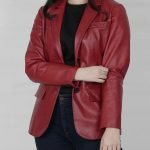 Fashionable Women's Two-Button Red Leather Blazer Jacket