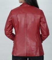Fashionable Women's Two-Button Red Leather Blazer Jacket