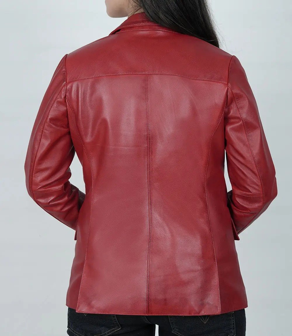 Fashionable Women's Two-Button Red Leather Blazer Jacket1 Fashionable Women's Two-Button Red Leather Blazer Jacket