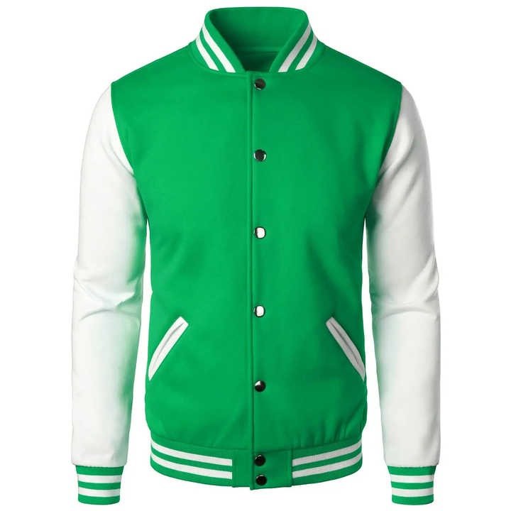 Green Chain Men’s Baseball Letterman Jacket - Wool & Leather Sleeves