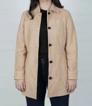Kandis Women's Classic Camel Brown Suede Car Coat