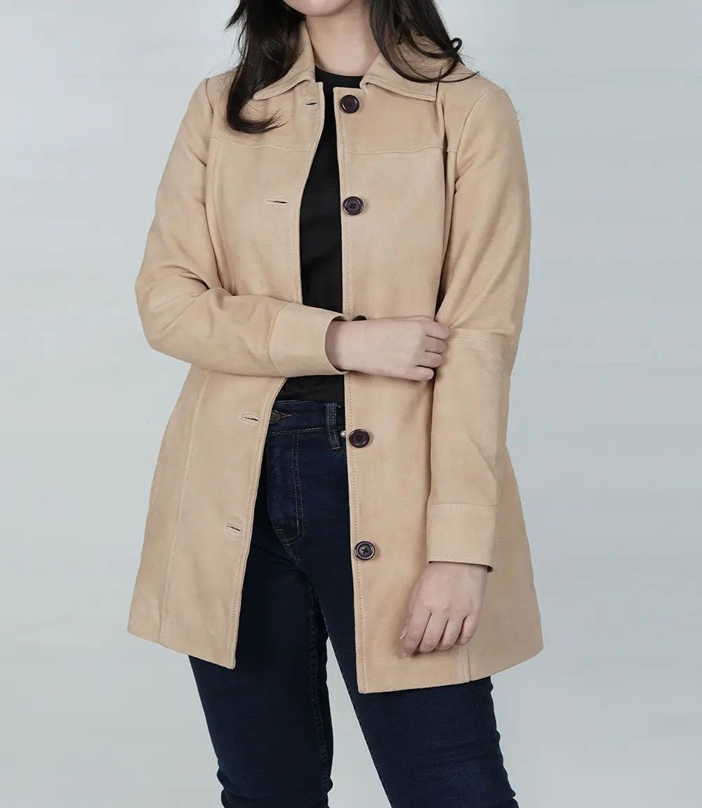 Kandis Women's Classic Camel Brown Suede Car Coat2 Kandis Women's Classic Camel Brown Suede Car Coat