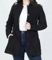 Kandis Women's Elegant Black Suede Car Coat