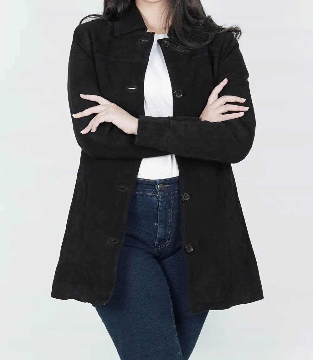 Kandis Women's Elegant Black Suede Car Coat4 Kandis Women's Elegant Black Suede Car Coat