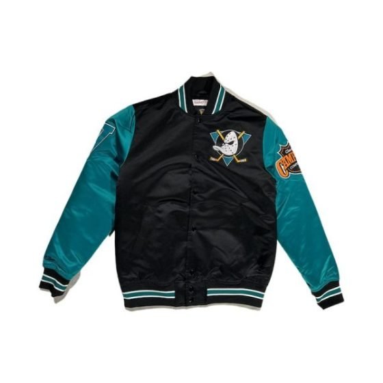MITCHELL AND NESS NHL Giacca Primetime Heavyweight Satin Jacket Vintage Logo Anaheim Ducks - Men’s