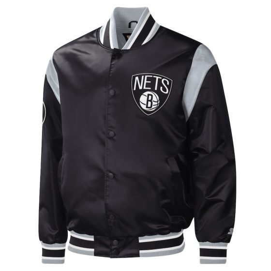 Men's Brooklyn Nets Starter Black Force Play Satin Full-Snap Varsity Jacket