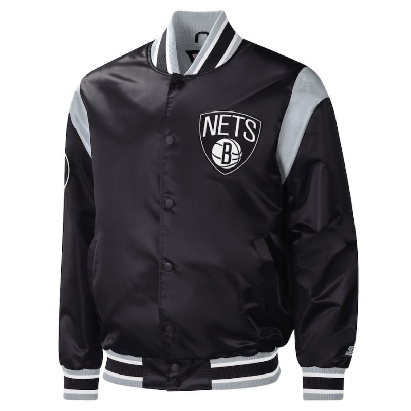 Men's Brooklyn Nets Starter Black Force Play Satin Full-Snap Varsity Jacket