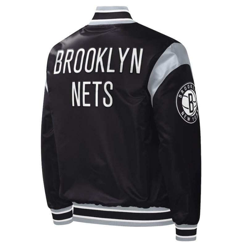 Men's Brooklyn Nets Starter Black Force Play Satin Full-Snap Varsity Jacket