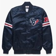 Men's Houston Texans Satin Bomber Jacket in Navy Blue