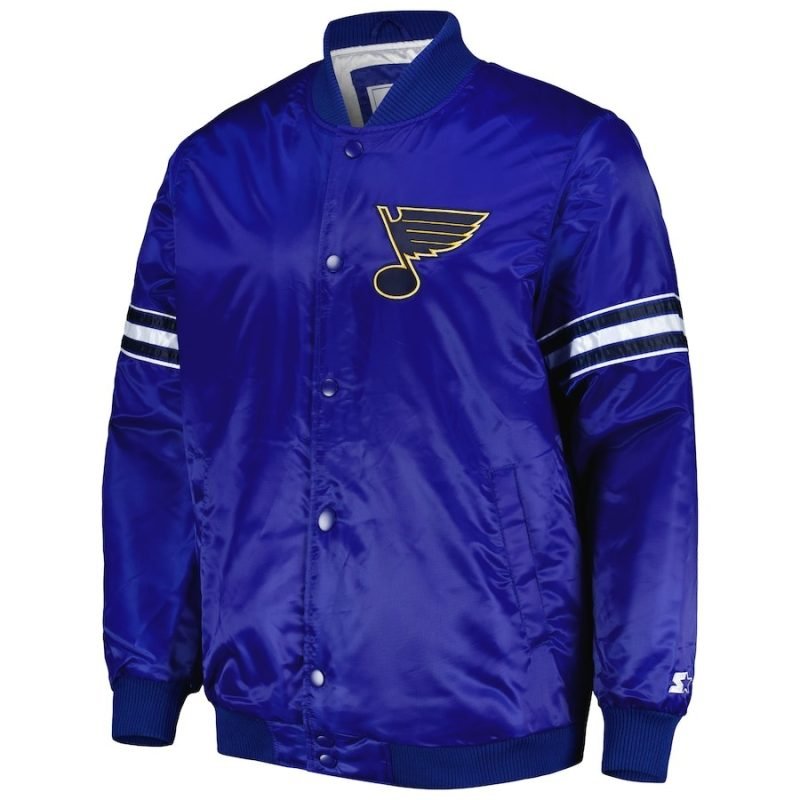 Men's St. Louis Blues Starter Blue Pick & Roll Satin Full-Snap Varsity Jacket