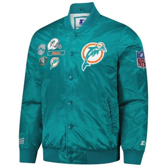 Men's Starter Aqua Miami Dolphins Satin Full-Snap Varsity Jacket