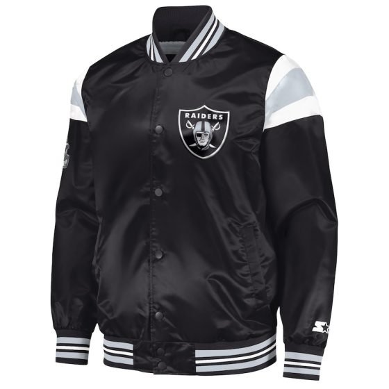 Men's Starter Black Las Vegas Raiders Satin Full-Snap Varsity Jacket