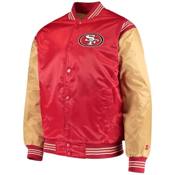 Men's Starter Scarlet-Gold San Francisco 49ers Enforcer Satin Varsity Full-Snap Jacket