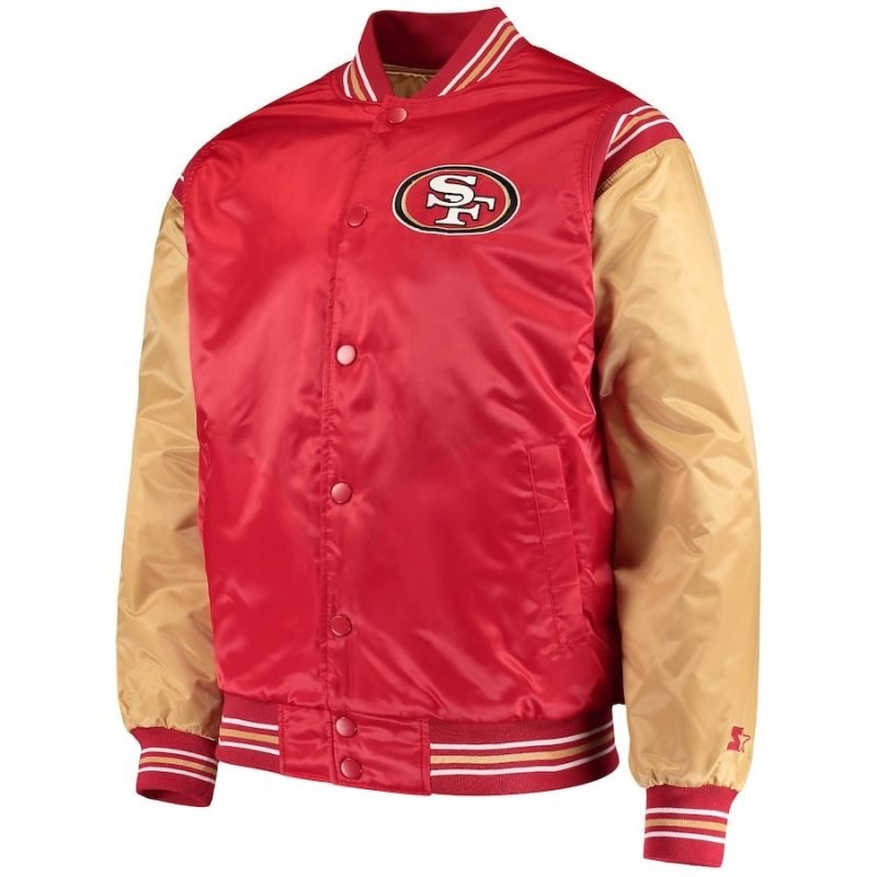 Men's Starter Scarlet-Gold San Francisco 49ers Enforcer Satin Varsity Full-Snap Jacket