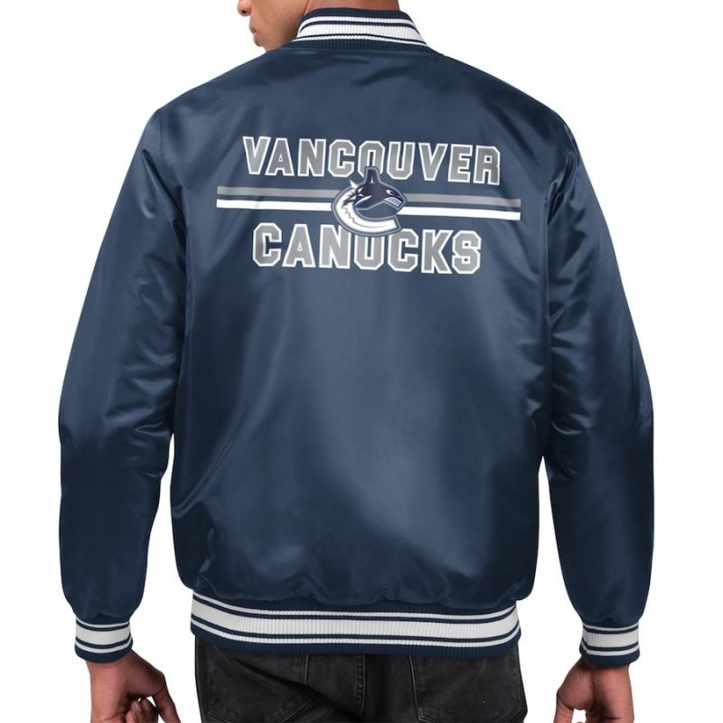 Men's Vancouver Canucks Starter Navy Printed Team Logo Satin Varsity Full-Snap Jacket
