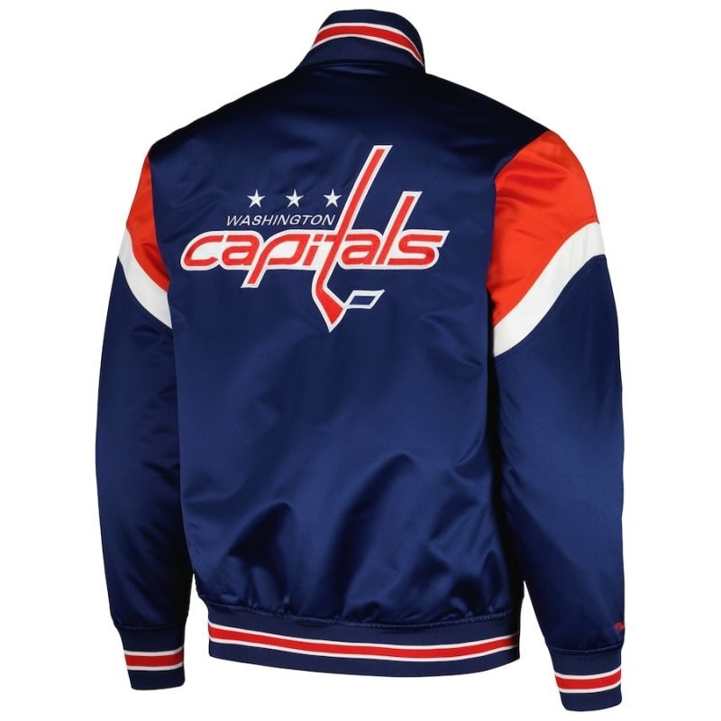 Men's Washington Capitals Mitchell & Ness Navy Midweight Satin Full-Snap Jacket