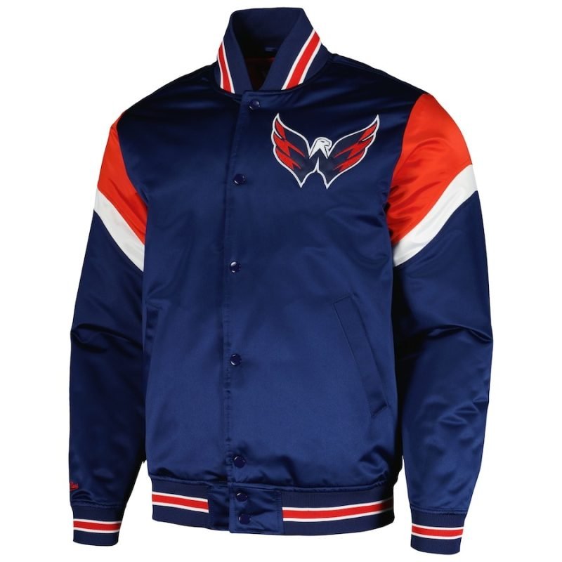 Men's Washington Capitals Mitchell & Ness Navy Midweight Satin Full-Snap Jacket
