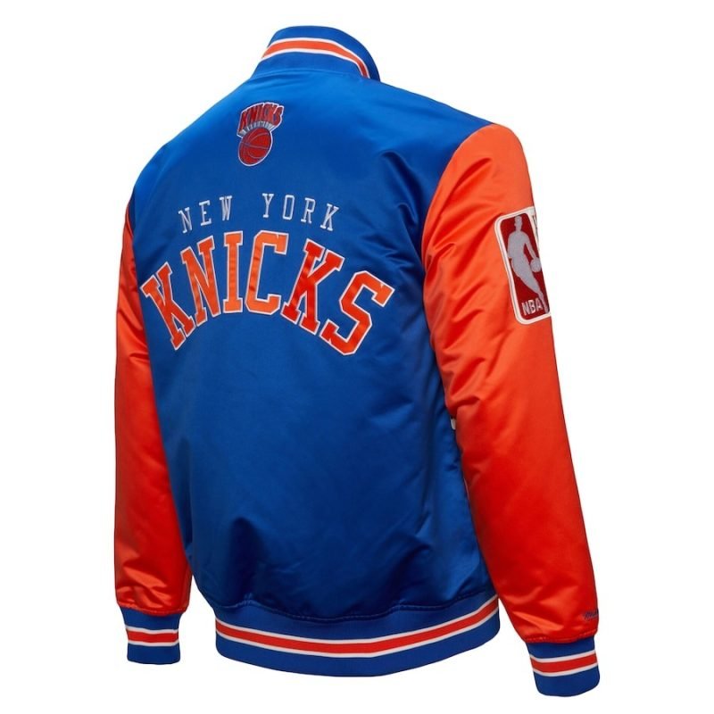 New York Knicks NBA Primetime Heavyweight Satin Jacket by Mitchell & Ness.