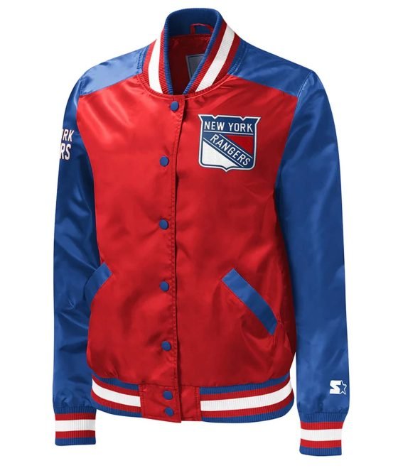 New York Rangers Red and Blue Varsity Satin Jacket