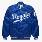 Royal Blue Satin MLB Kansas City Royals Letterman Bomber Jacket