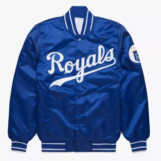 Royal Blue Satin MLB Kansas City Royals Letterman Bomber Jacket