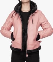 Soft and Stylish Women's Pink Hooded Shearling Leather Jacket