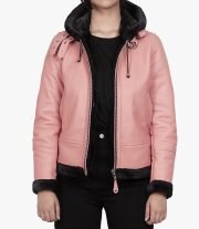 Soft and Stylish Women's Pink Hooded Shearling Leather Jacket