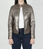 Stylish Dodge Bronze Women’s Leather Biker Jacket