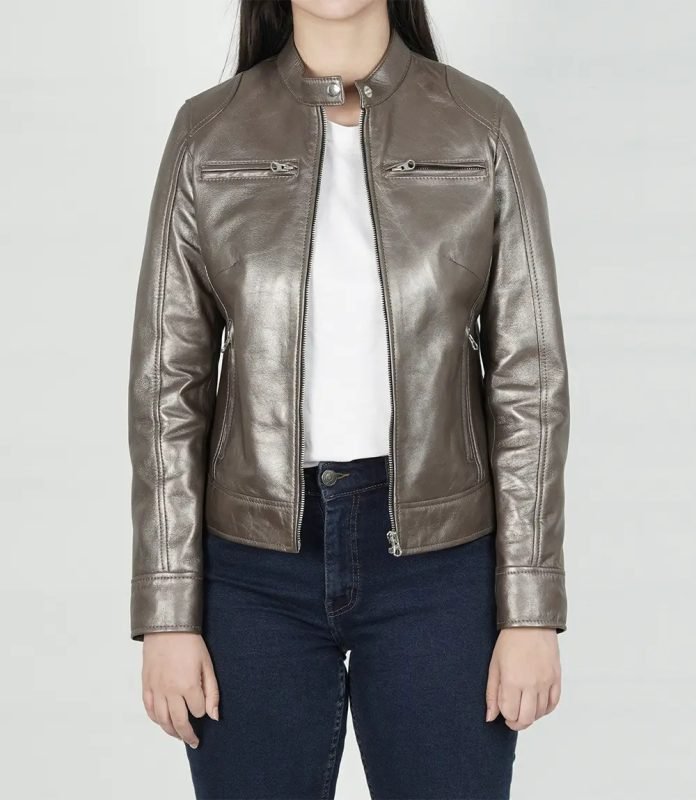 Stylish Dodge Bronze Women’s Leather Biker Jacket