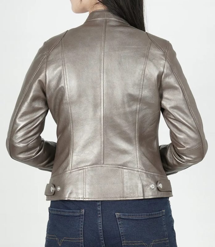 Stylish Dodge Bronze Women’s Leather Biker Jacket