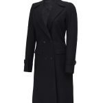 Stylish Women's Black Wool Coat with Two Front Pockets