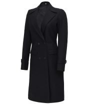Stylish Women's Black Wool Coat with Two Front Pockets