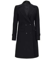 Stylish Women's Black Wool Coat with Two Front Pockets