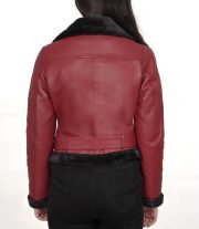 Stylish Women's Maroon & Black Biker Leather Jacket with Shearling Lining - Image 4