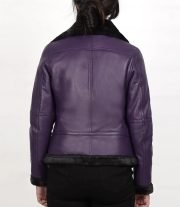Stylish Women's Purple Shearling Leather Bomber Jacket - Image 6