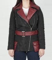 Victoria Women's Quilted Black and Red Asymmetrical Jacket - Image 2