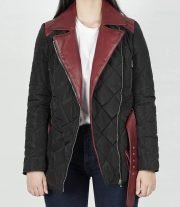 Victoria Women's Quilted Black and Red Asymmetrical Jacket