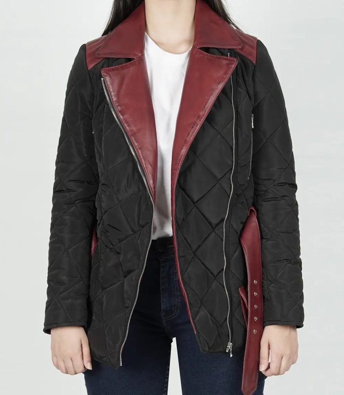 Victoria Women's Quilted Black and Red Asymmetrical Jacket
