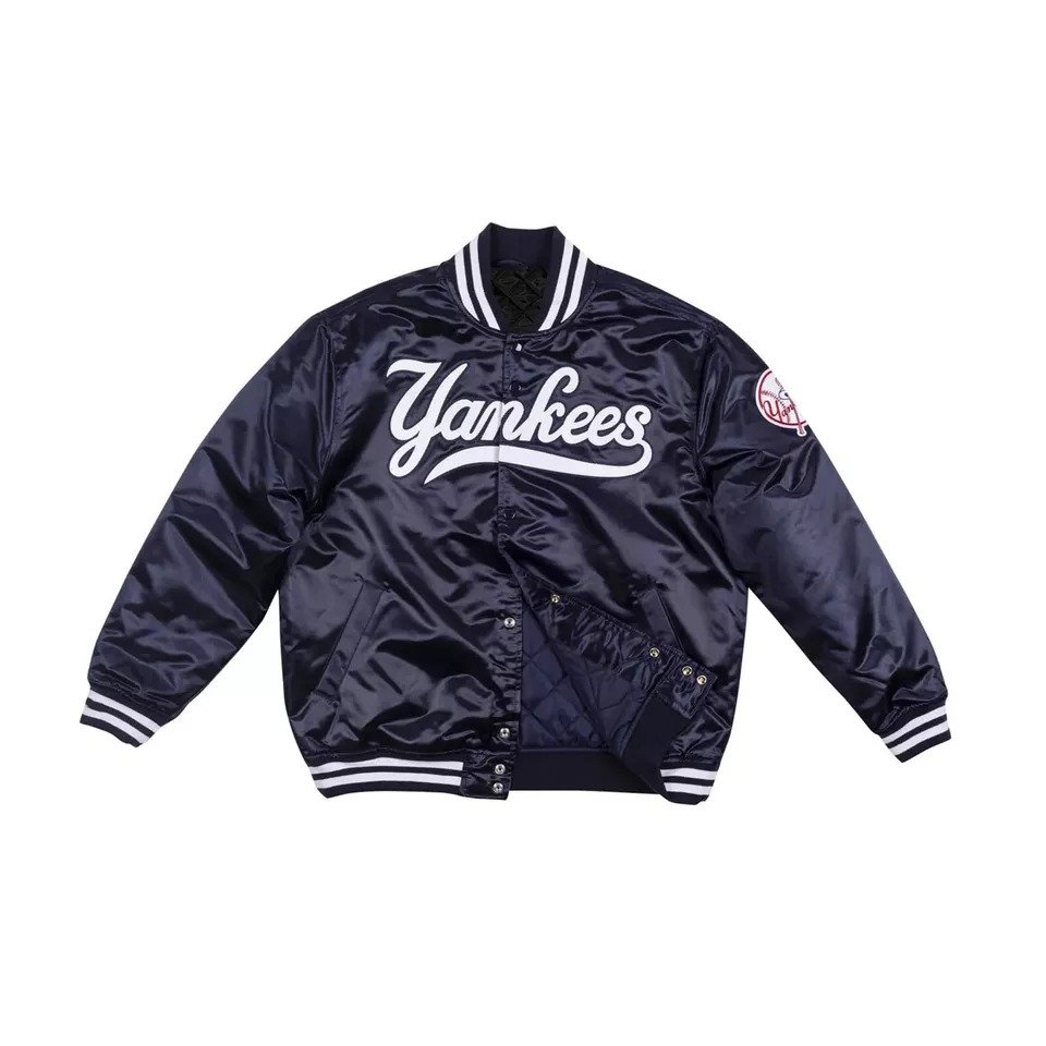 Vintage 90s MLB NY Yankees Blue Satin Bomber Varsity Jacket1 Vintage 90s MLB NY Yankees Blue Satin Bomber Varsity Jacket - Image 3