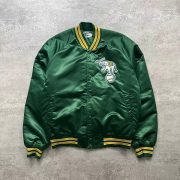 Vintage 90s MLB Oakland A’s Chalk Line Green Satin Bomber Jacket