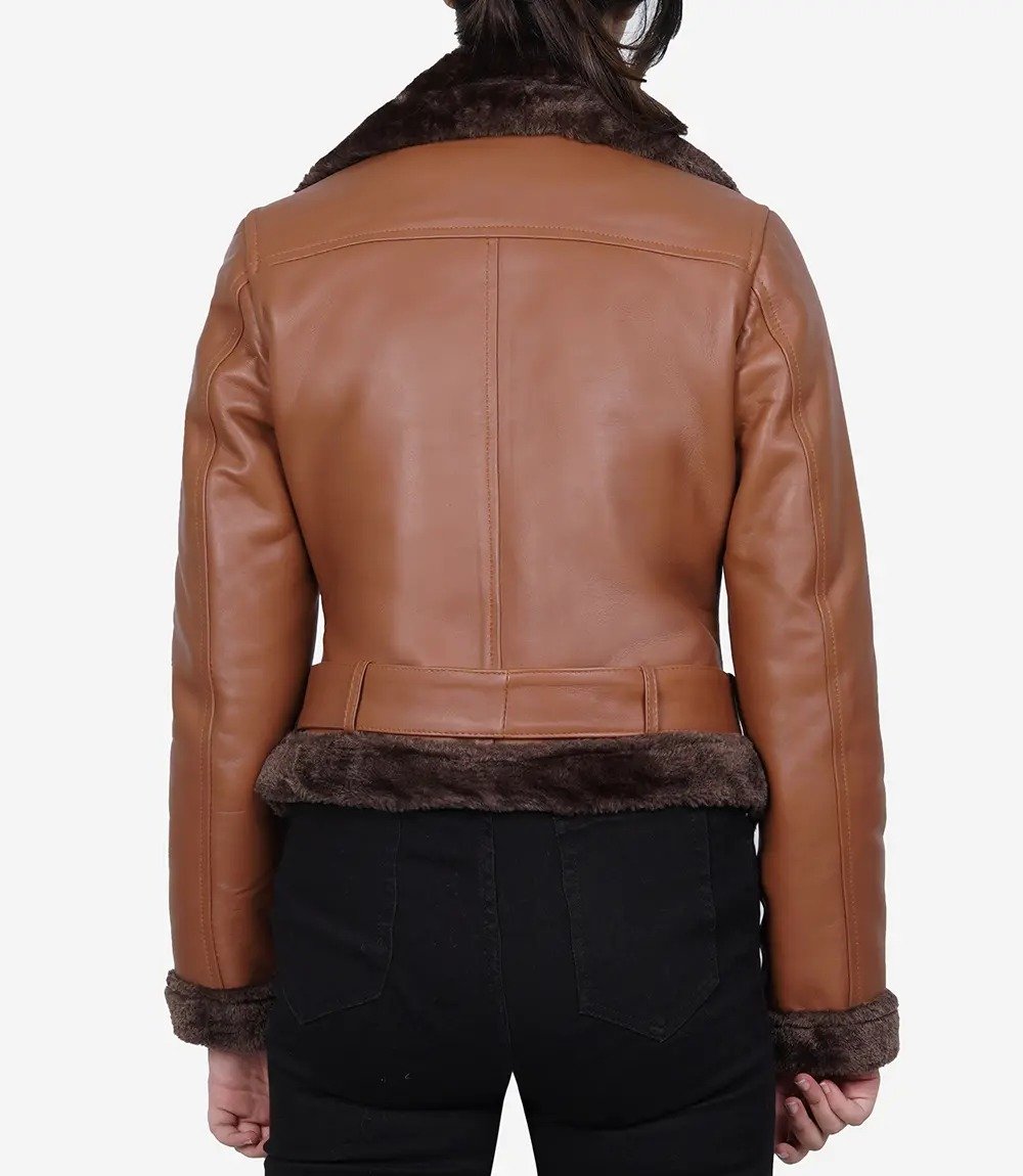 Warm Women's Asymmetrical Cognac Leather Aviator Jacket with Shearling Lining1 Warm Women's Asymmetrical Cognac Leather Aviator Jacket with Shearling Lining