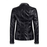 Women Zipper Closure Sleeve Easy Leather Jacket