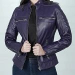 Women's Austin Purple Leather Cafe Racer Moto Jacket