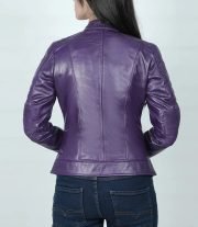 Women's Austin Purple Leather Cafe Racer Moto Jacket