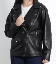 Women's Black Asymmetrical Oversized Leather Biker Jacket
