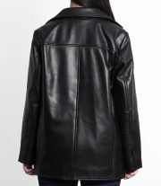 Women’s Black Leather Blazer Jacket in Oversized Style