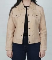 Women's Camel Suede Trucker Jacket for Everyday Wear - Image 2