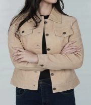 Women's Camel Suede Trucker Jacket for Everyday Wear